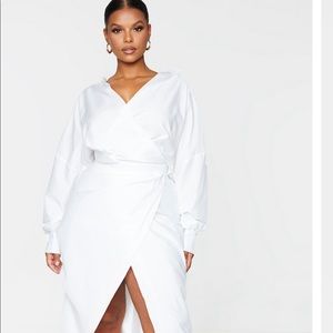 Plus White Midi Shirt Dress